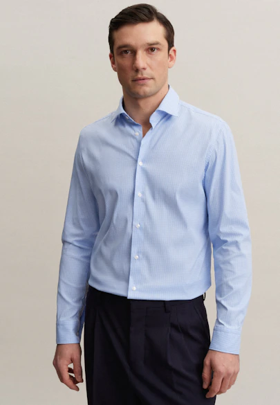 Slim Chemise Performance carreaux in Bleu Clair | Seidensticker Onlineshop