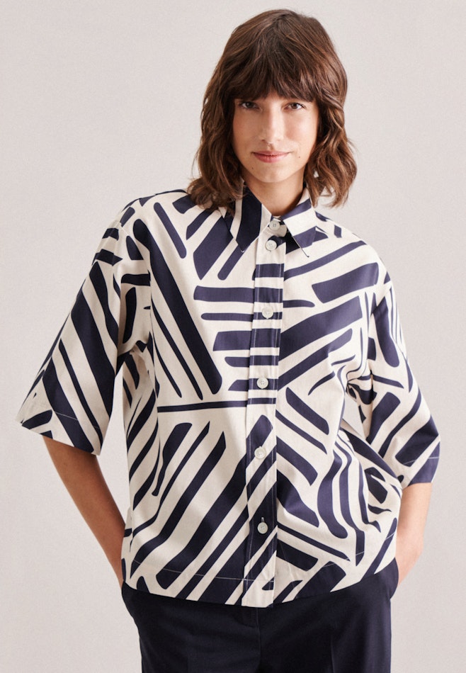 Short sleeve Satin Shirt Blouse in Dark Blue | Seidensticker online shop