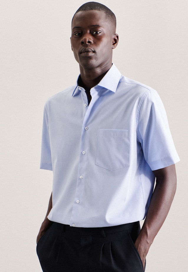 Non-iron Poplin Short Arm Business Shirt in Regular with Kent-Collar in Light Blue | Seidensticker Onlineshop