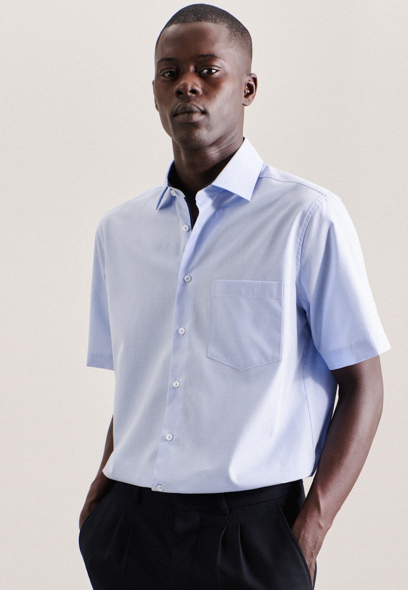 Non-iron Poplin Short Arm Business Shirt in Regular with Kent-Collar
