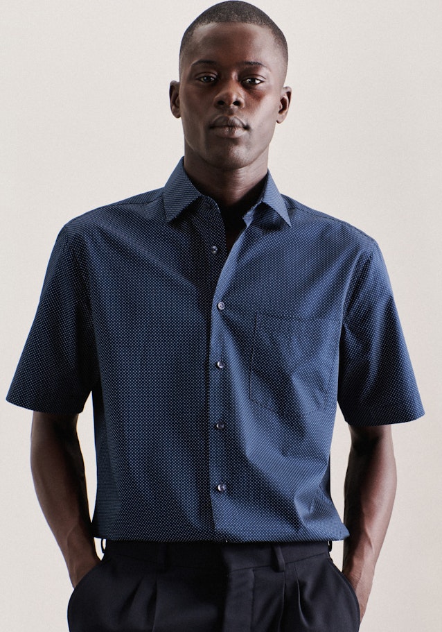 Poplin Short Arm Business Shirt in Regular with Kent-Collar in Dark Blue | Seidensticker Onlineshop