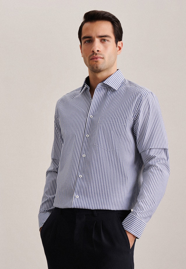 Regular Business Hemd Streifen in Mittelblau |  Seidensticker Onlineshop