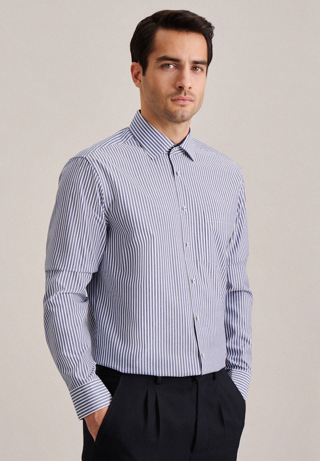 Regular Business Hemd Streifen in Mittelblau |  Seidensticker Onlineshop