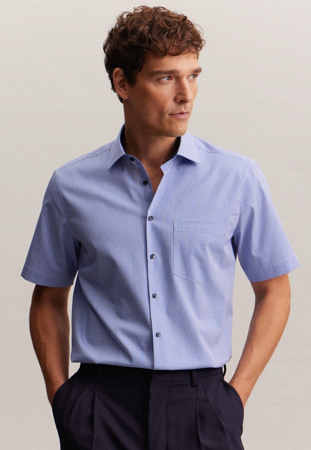 Non-iron Poplin Short sleeve Business Shirt in Regular with Kent-Collar in Medium Blue | Seidensticker Onlineshop