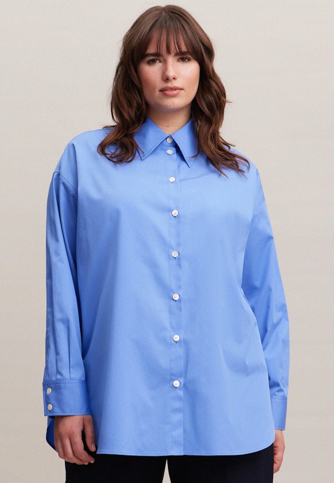 Grande taille Collar Long Blouse in Medium Blue | Seidensticker Onlineshop