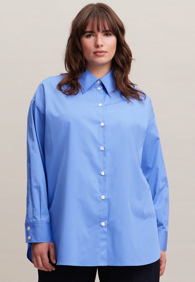 Curvy Kragen Longbluse Oversized in Mittelblau | Seidensticker Onlineshop