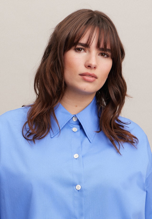 Grande taille Collar Long Blouse in Medium Blue |  Seidensticker Onlineshop