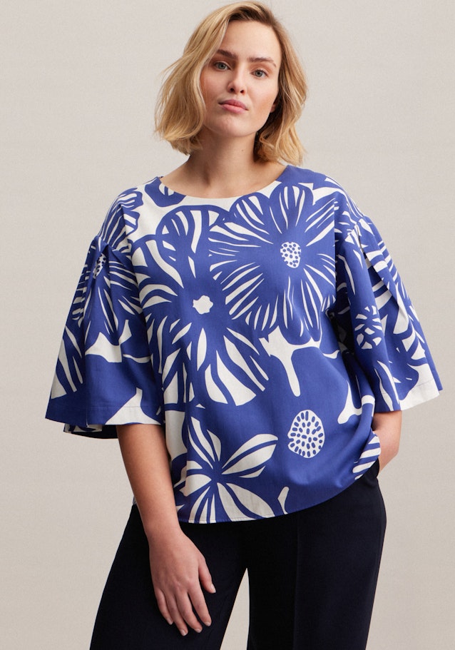 Grande taille Ronde Hals Shirtblouse in Middelmatig Blauw |  Seidensticker Onlineshop