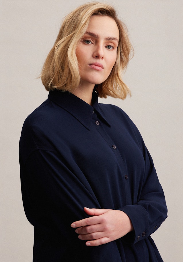 Grande taille Collar Long Blouse in Dark Blue | Seidensticker Onlineshop