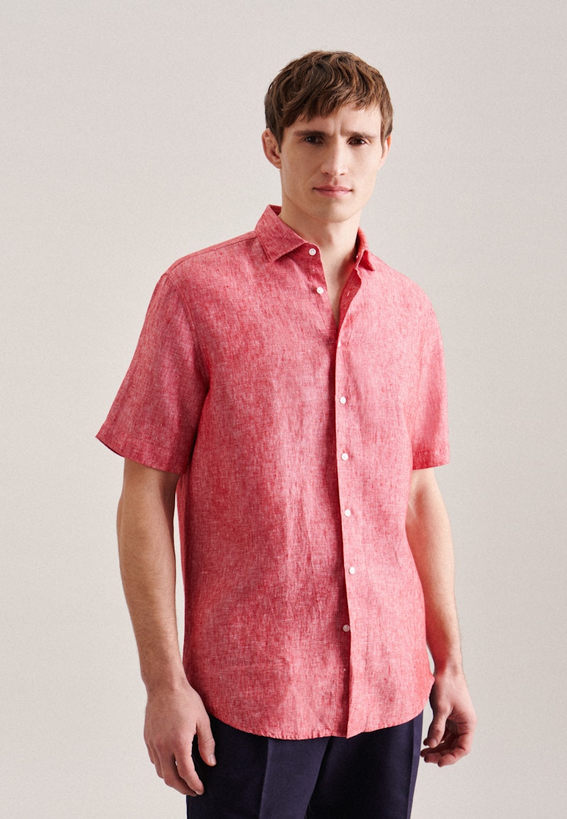 Linen Short sleeve Business Shirt in Regular fit with Kent-Collar