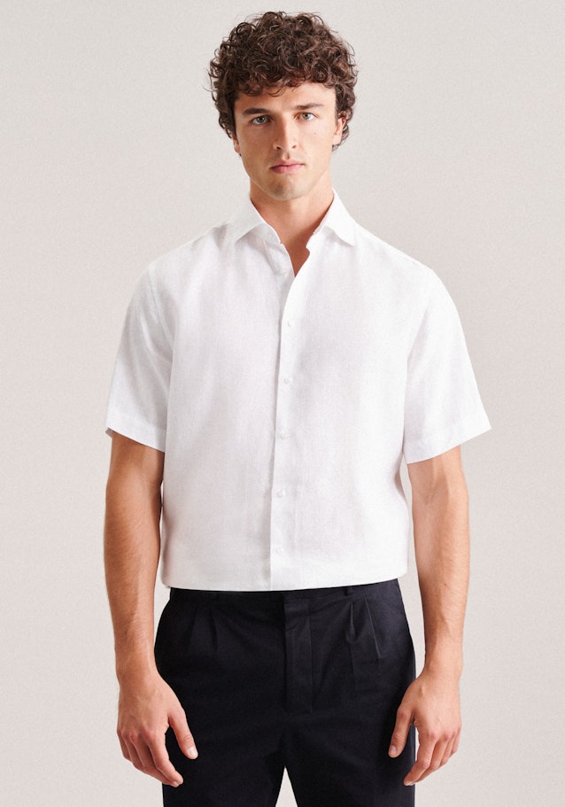Linen Short sleeve Business Shirt in Regular fit with Kent-Collar in White | Seidensticker Onlineshop
