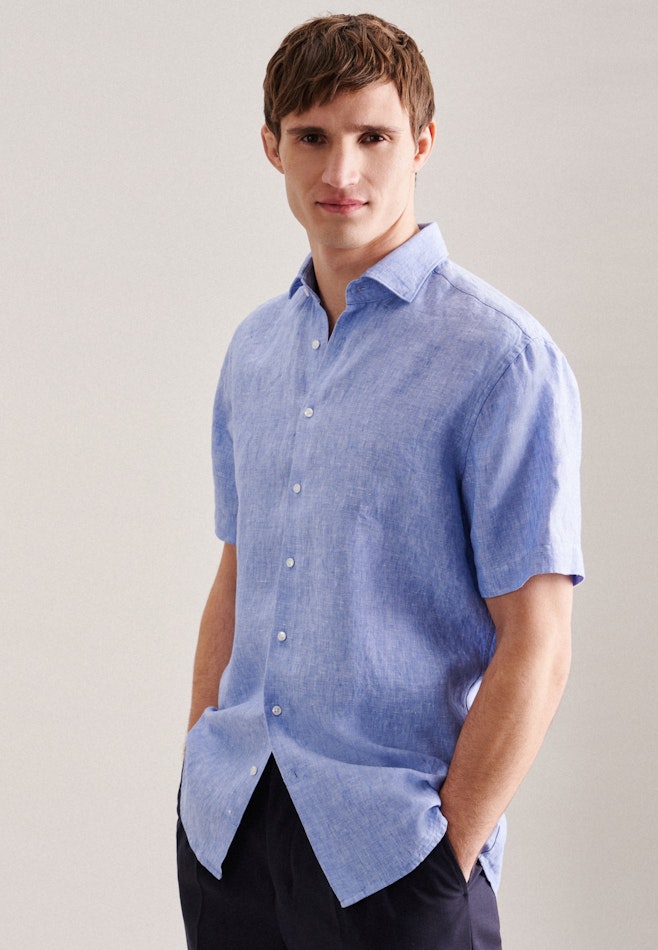 Linen Short sleeve Business Shirt in Regular with Kent-Collar in Light Blue | Seidensticker online shop