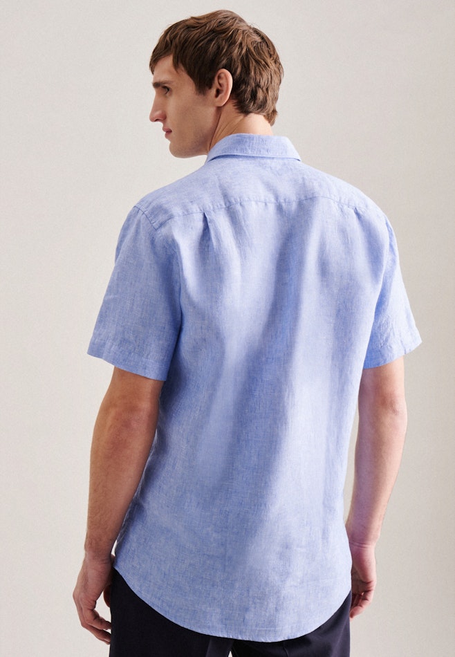 Linen Short sleeve Business Shirt in Regular with Kent-Collar in Light Blue | Seidensticker online shop