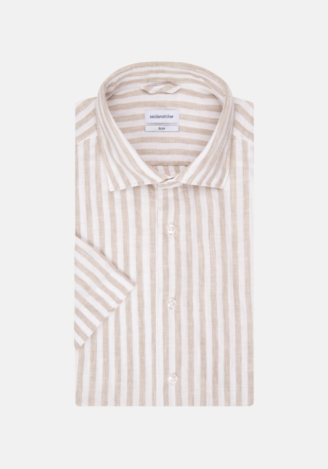 Linen Short sleeve Business Shirt in Slim with Kent-Collar in Brown |  Seidensticker Onlineshop