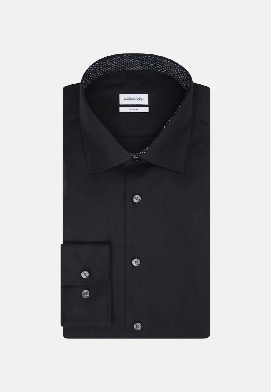 Bügelleichtes Twill Business Hemd in X-Slim mit Kentkragen in Schwarz |  Seidensticker Onlineshop