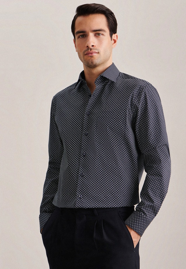 Regular Business Hemd Druck in Dunkelblau |  Seidensticker Onlineshop
