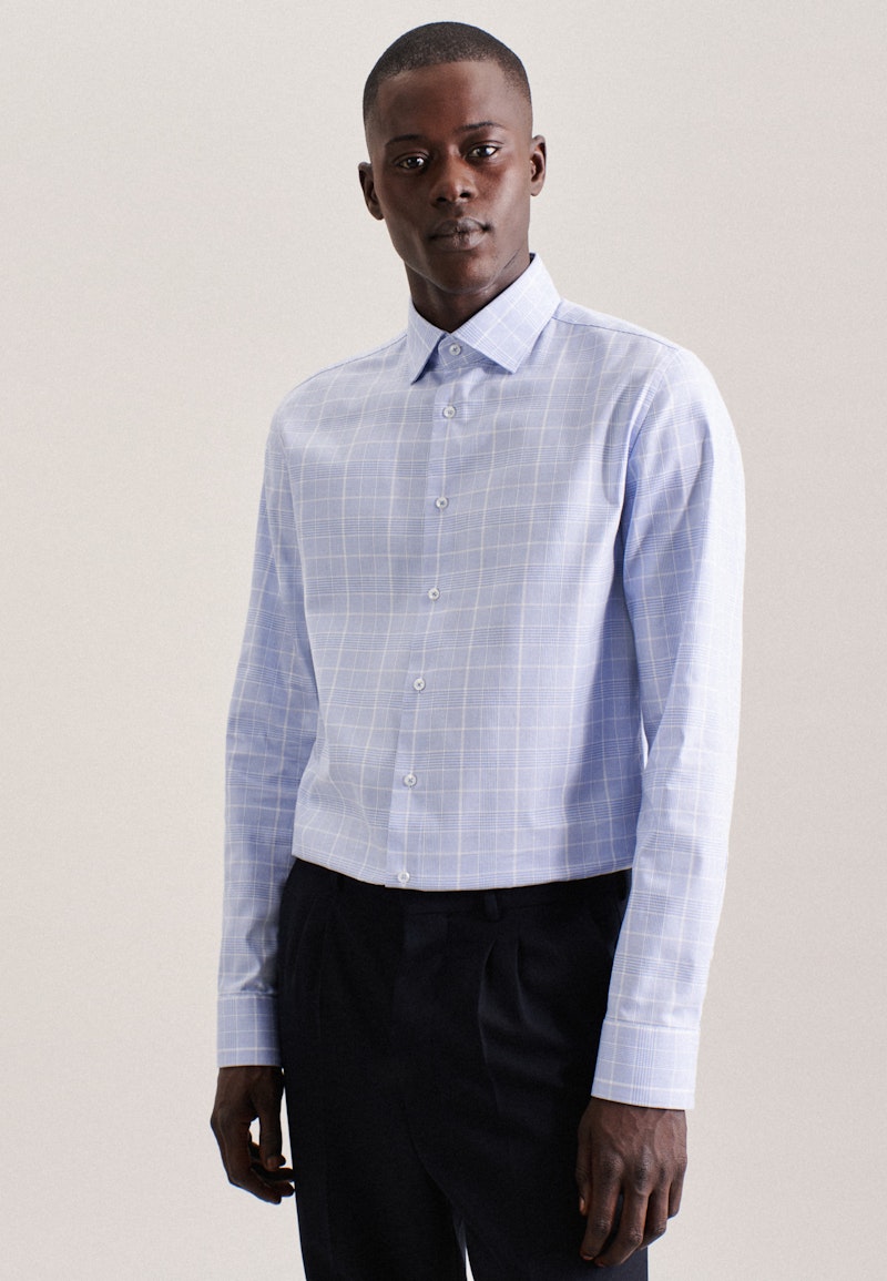 Non-iron Glencheck Business Shirt in Shaped with Kent-Collar