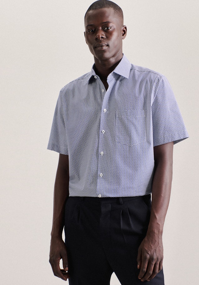 Poplin Short sleeve Business Shirt in Regular with Kent-Collar in Medium Blue | Seidensticker Onlineshop