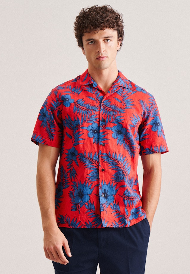 Linnen Korte mouwen Casual Shirt in Regular with Revers Collar in Rood |  Seidensticker Onlineshop