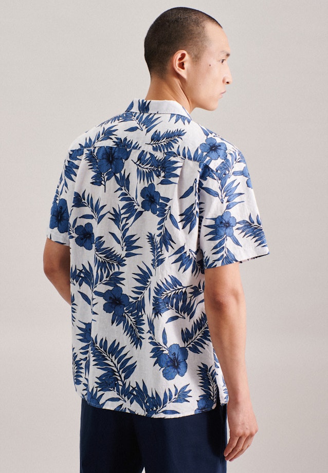 Linnen Korte mouwen Casual Shirt in Regular with Revers Collar in Middelmatig Blauw | Seidensticker Onlineshop