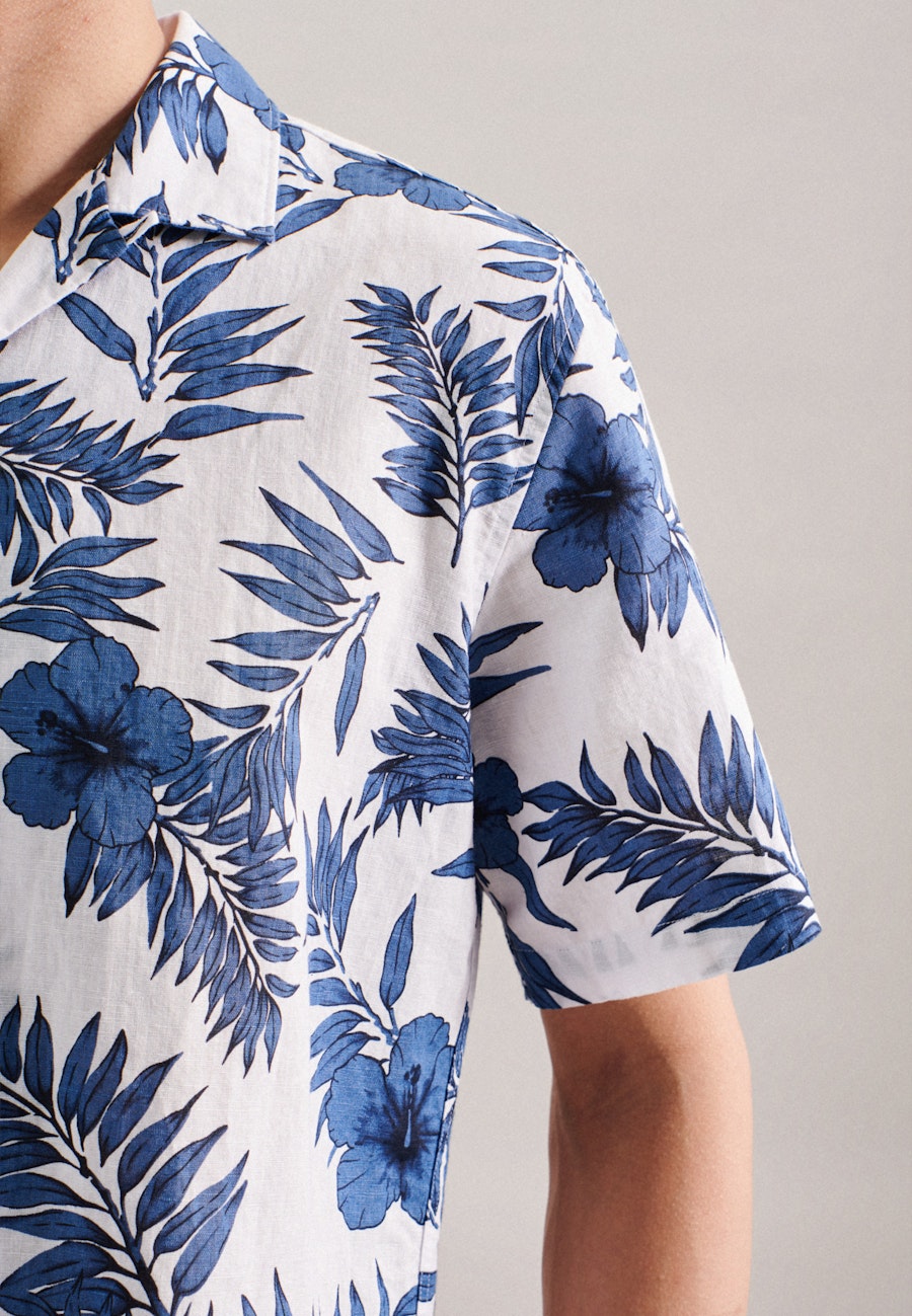 Leinen Kurzarm Casual Hemd in Regular mit Reverskragen in Mittelblau |  Seidensticker Onlineshop
