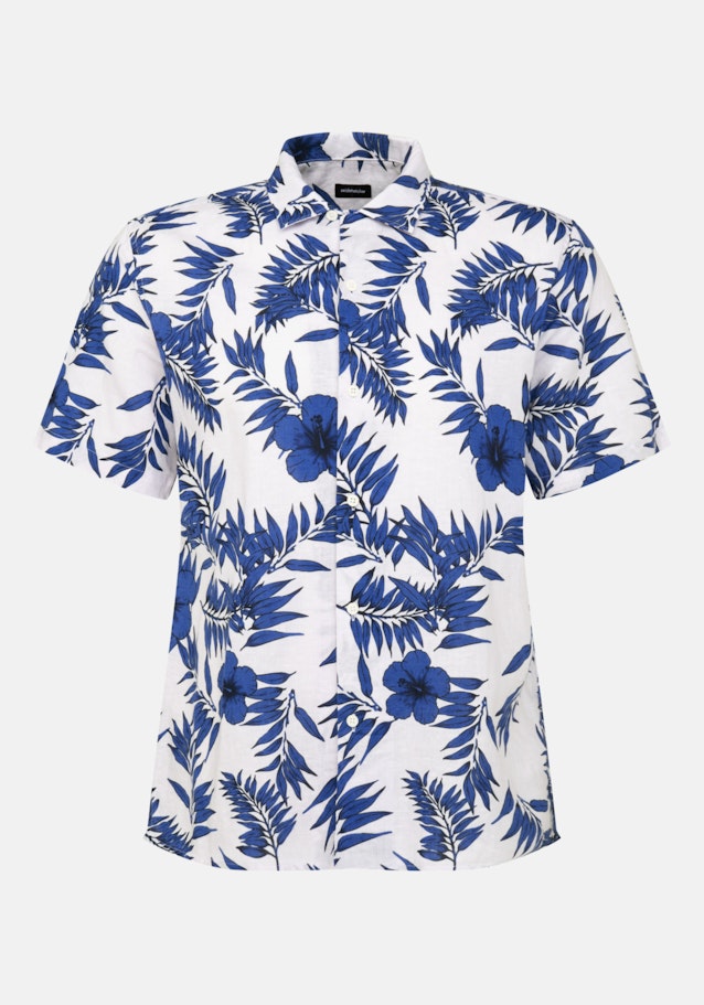Linnen Korte mouwen Casual Shirt in Regular with Revers Collar in Middelmatig Blauw |  Seidensticker Onlineshop