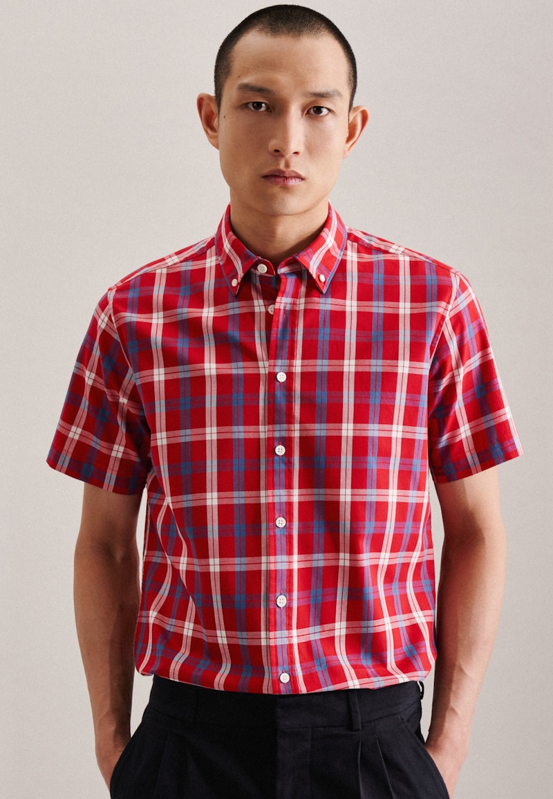 Twill Short sleeve Casual Shirt in Regular with Button-Down-Collar