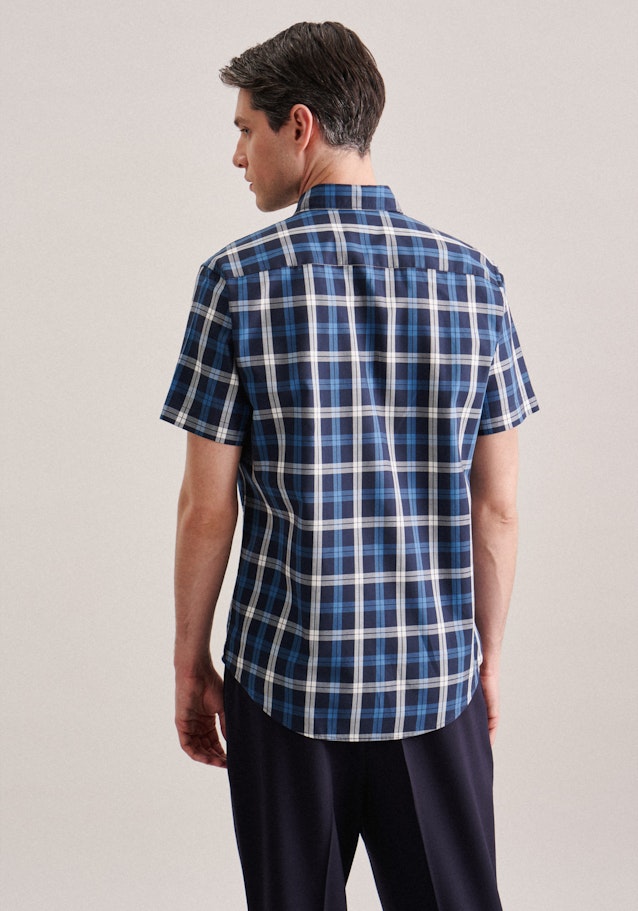 Twill korte arm Casual overhemd in Regular with Button-Down-Kraag in Donkerblauw | Seidensticker Onlineshop