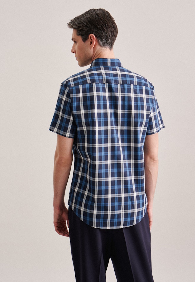 Twill Short sleeve Casual Shirt in Regular with Button-Down-Collar in Dark Blue | Seidensticker online shop