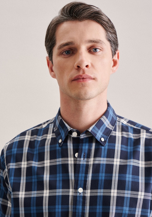 Twill Short sleeve Casual Shirt in Regular with Button-Down-Collar in Dark Blue | Seidensticker Onlineshop