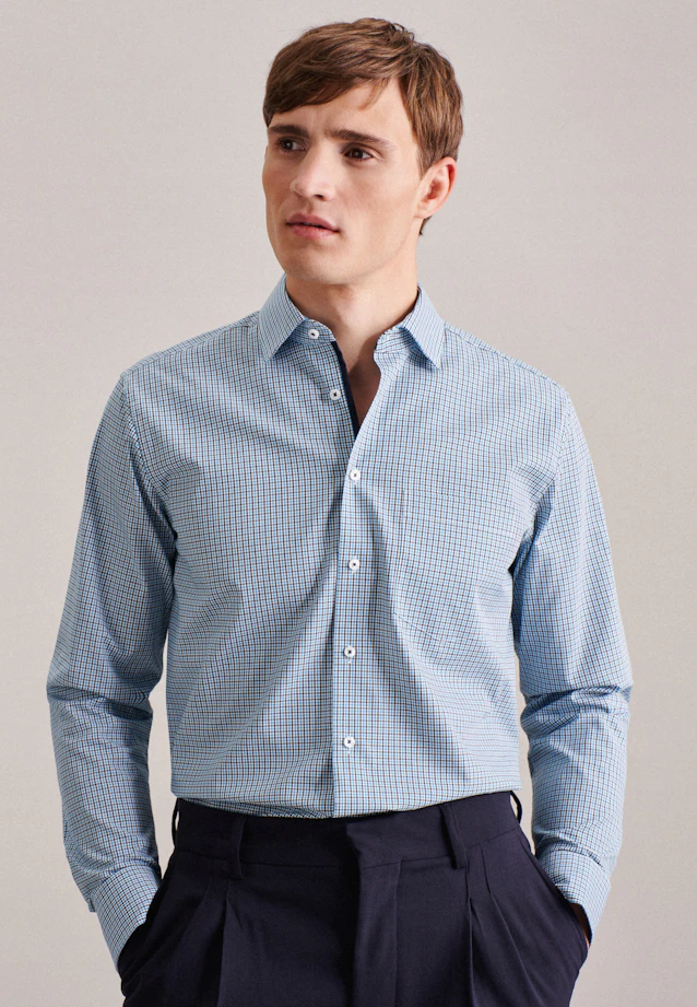 Regular Business Hemd Karo in Türkis |  Seidensticker Onlineshop