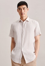 Linen Short sleeve Business Shirt in Shaped with Kent-Collar in Brown |  Seidensticker Onlineshop