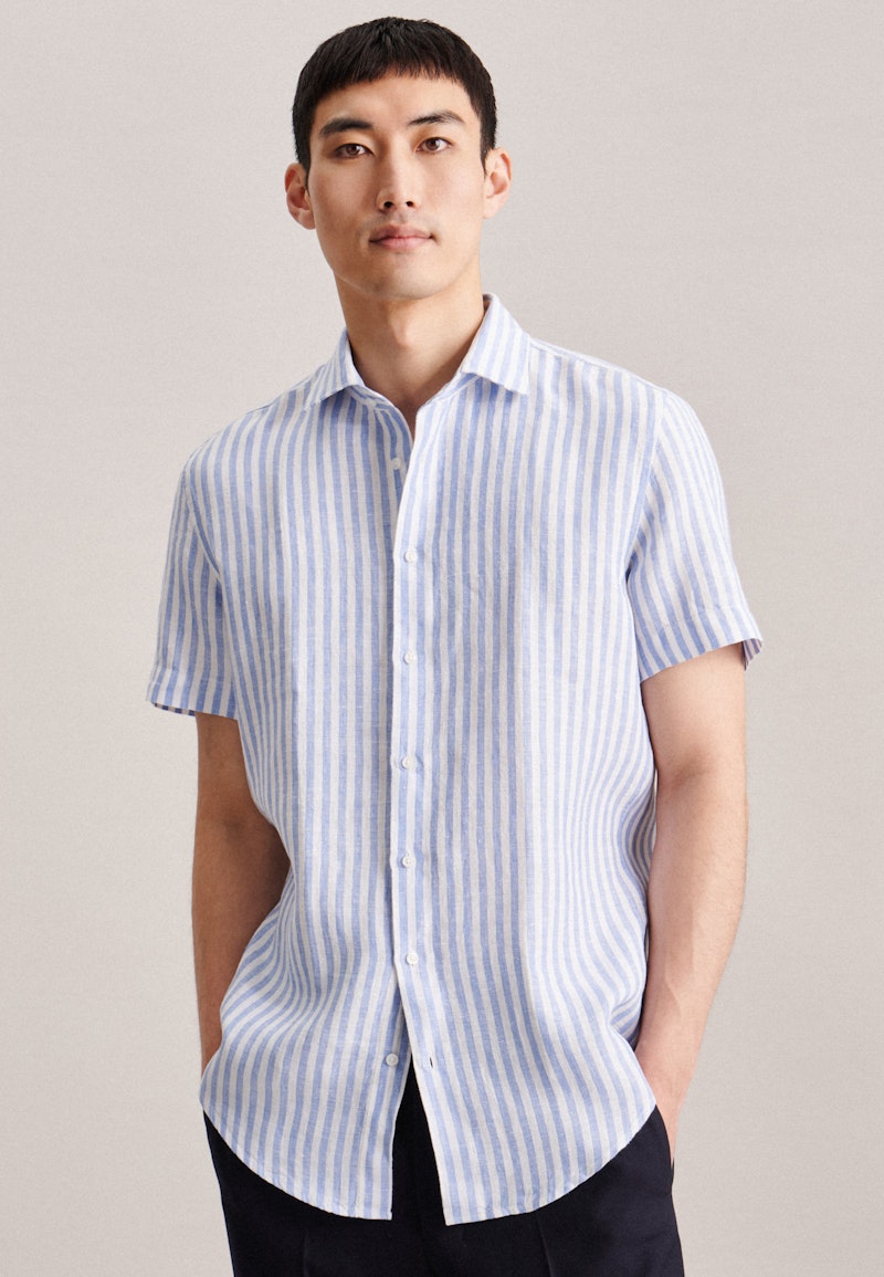 Linen Short sleeve Business Shirt in Shaped with Kent-Collar