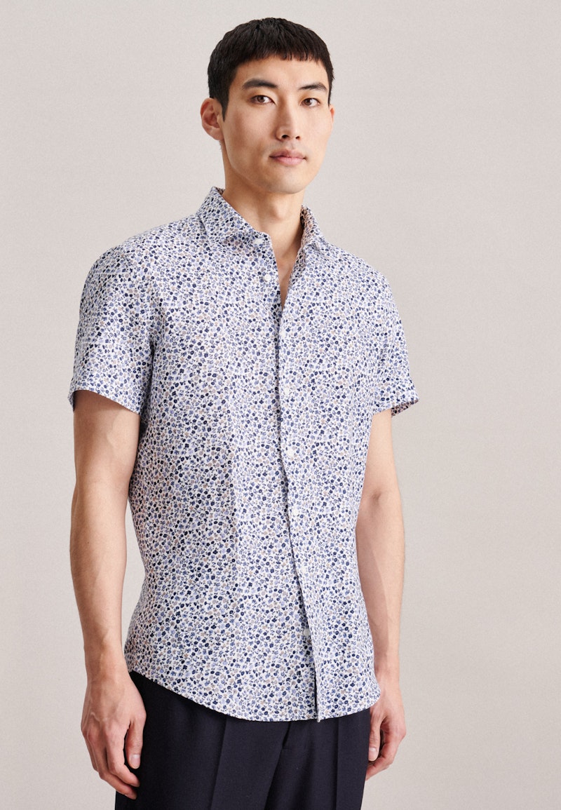 Linen Short sleeve Business Shirt in Shaped with Kent-Collar