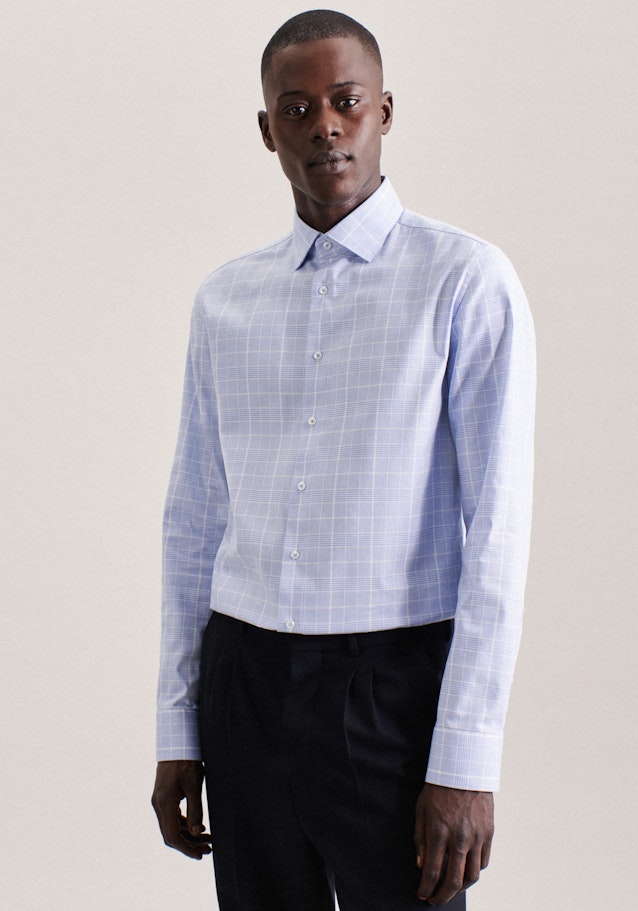 Non-iron Glencheck Business Shirt in Slim with Kent-Collar in Light Blue | Seidensticker Onlineshop