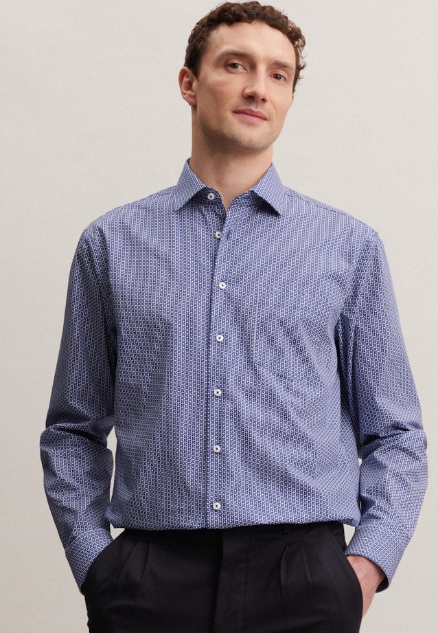 Regular Business Hemd Druck in Mittelblau |  Seidensticker Onlineshop