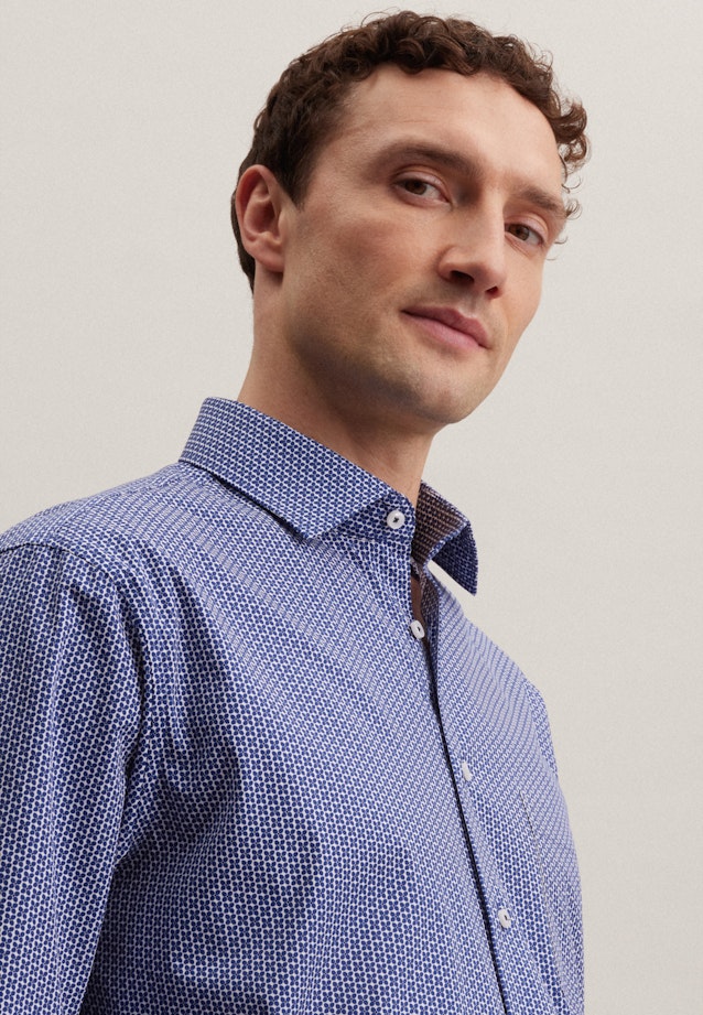 Regular Business Hemd Druck in Mittelblau |  Seidensticker Onlineshop