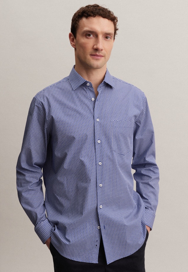 Regular Business Hemd Druck in Mittelblau |  Seidensticker Onlineshop