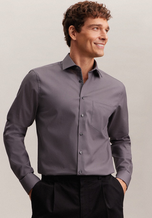 Non-iron Poplin Business Shirt in Comfort with Kent-Collar in Grey | Seidensticker Onlineshop