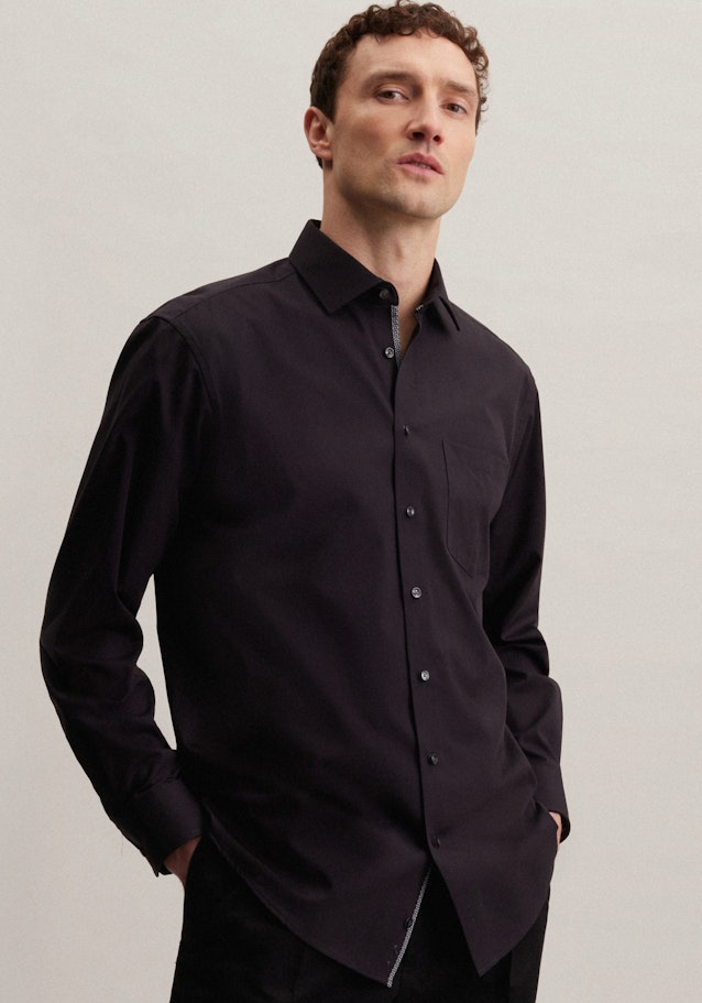 Non-iron Poplin Business Shirt in Comfort with Kent-Collar in Black | Seidensticker Onlineshop