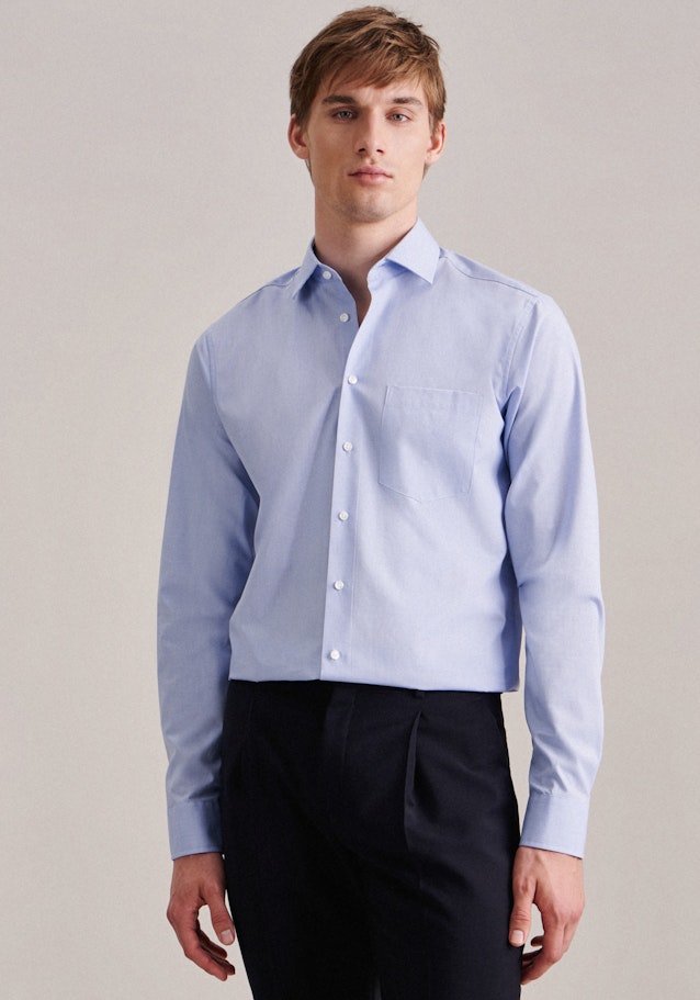 Non-iron Pepita Business overhemd in Regular with Kentkraag and extra long sleeve in Lichtblauw |  Seidensticker Onlineshop