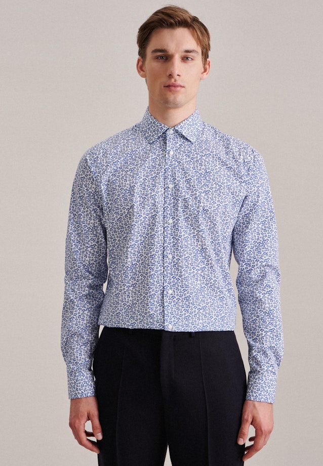 Popeline Business overhemd in Shaped with Kentkraag and extra long sleeve in Middelmatig Blauw |  Seidensticker Onlineshop