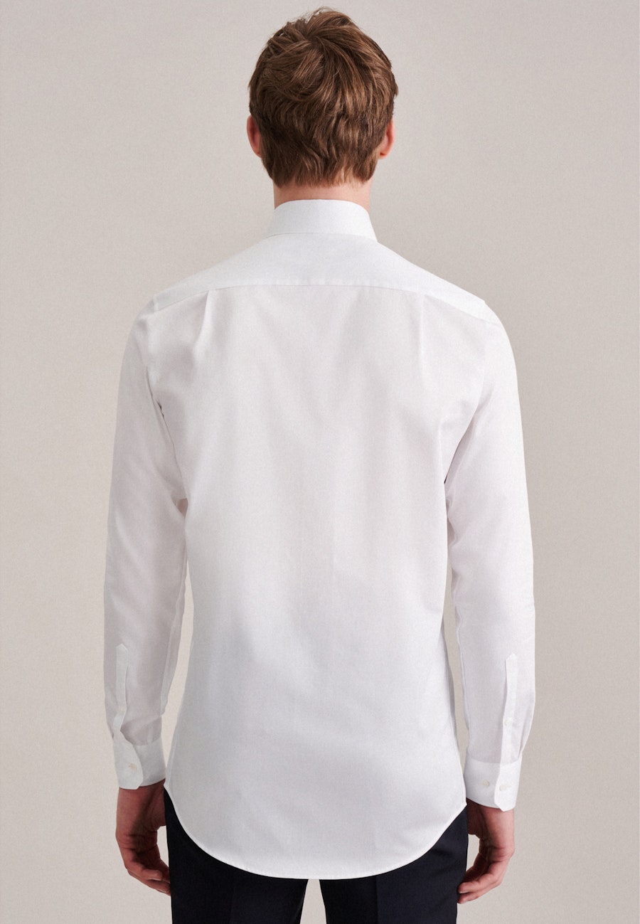 Bügelleichtes Satin Business Hemd in Regular mit Kentkragen und extra langem Arm in Weiß |  Seidensticker Onlineshop