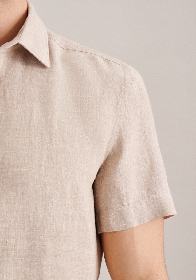 Linen Short sleeve Business Shirt in Shaped with Kent-Collar in Brown |  Seidensticker Onlineshop