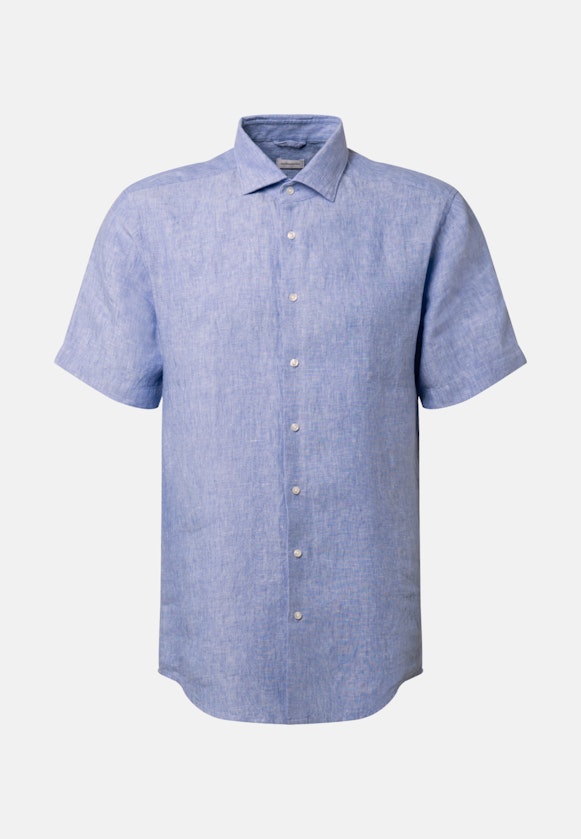 Linen Short sleeve Business Shirt in Shaped with Kent-Collar in Light Blue |  Seidensticker Onlineshop