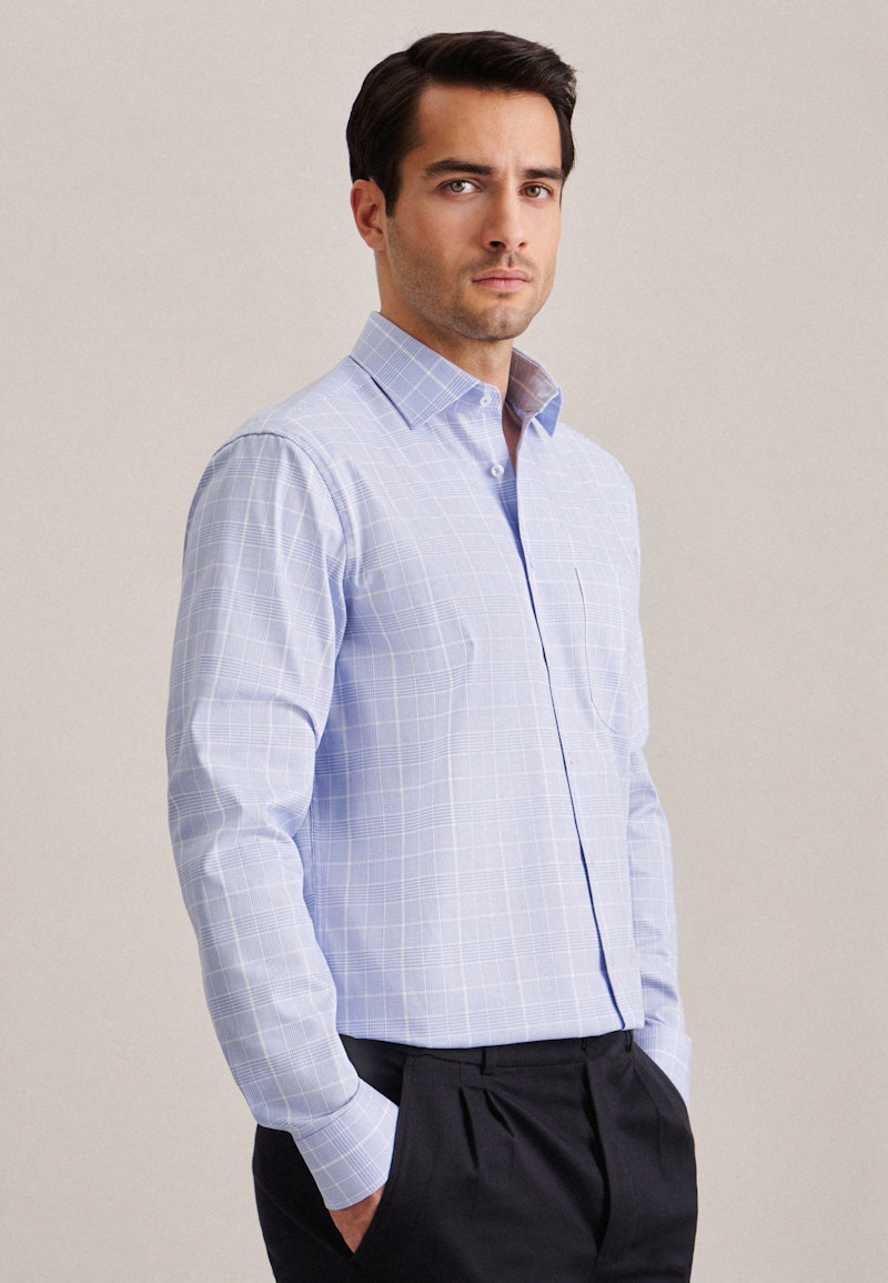 Non-iron Glencheck Business Shirt in Regular with Kent-Collar