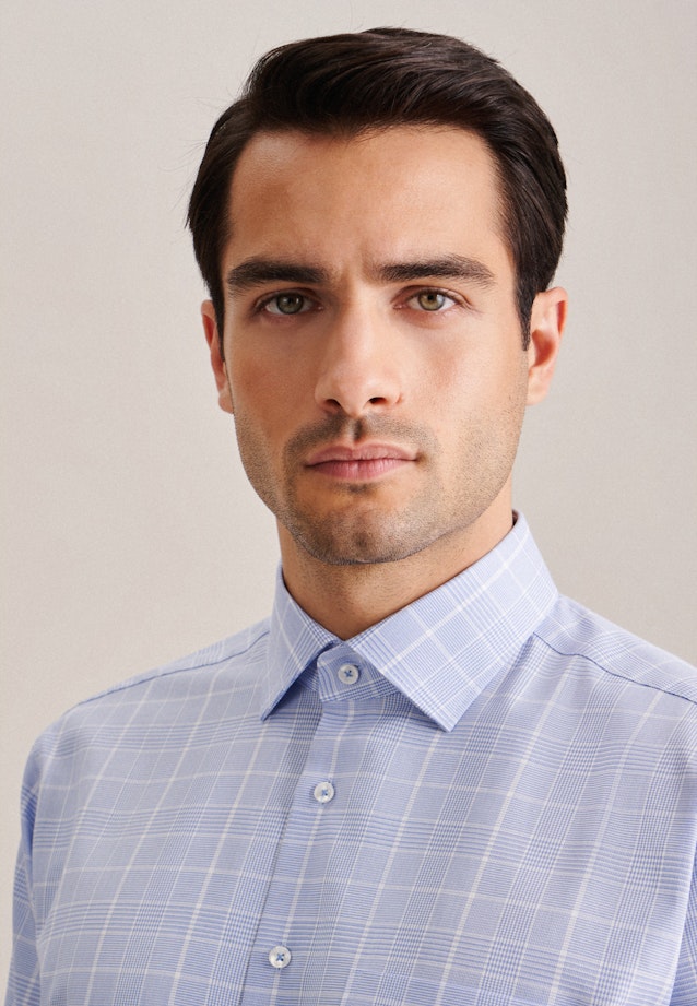 Non-iron Glencheck Business Shirt in Regular with Kent-Collar in Light Blue |  Seidensticker Onlineshop