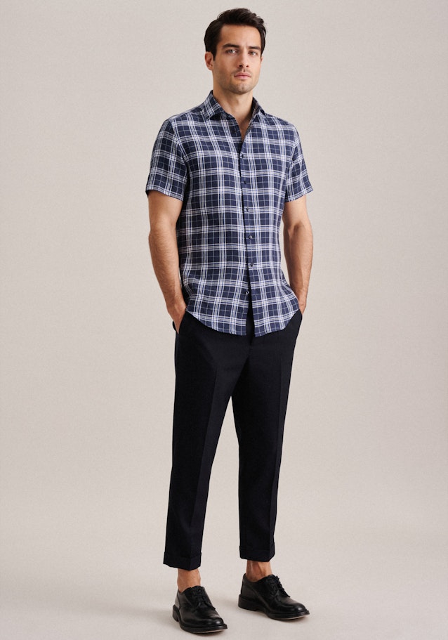 Linen Short sleeve Business Shirt in Slim with Kent-Collar in Dark Blue |  Seidensticker Onlineshop