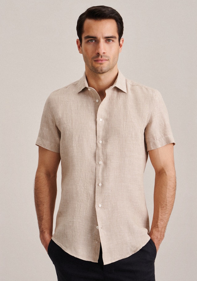 Linen Short sleeve Business Shirt in Slim with Kent-Collar in Brown | Seidensticker Onlineshop