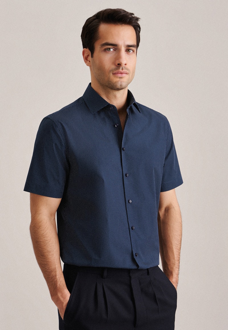 Poplin Short sleeve Business Shirt in Slim with Kent-Collar